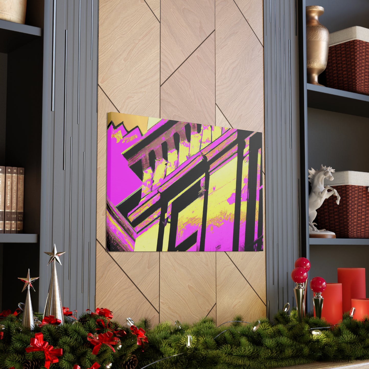 The Galaxy Gate: An Art Deco inspired monument showcasing a reflective archway set deep in a vault of sparkling stars. - Canvas