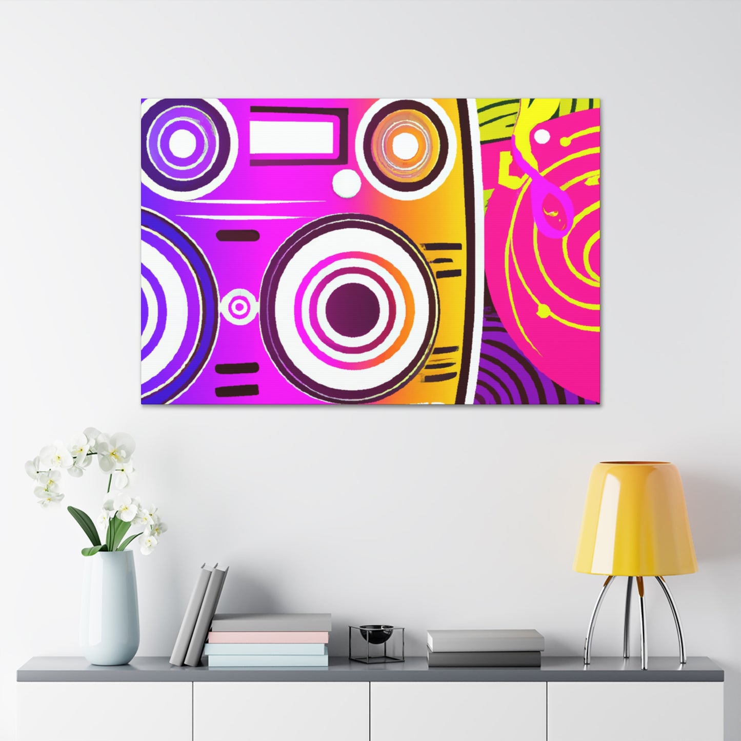 Neon Boombox -Retro Music and Film Canvas