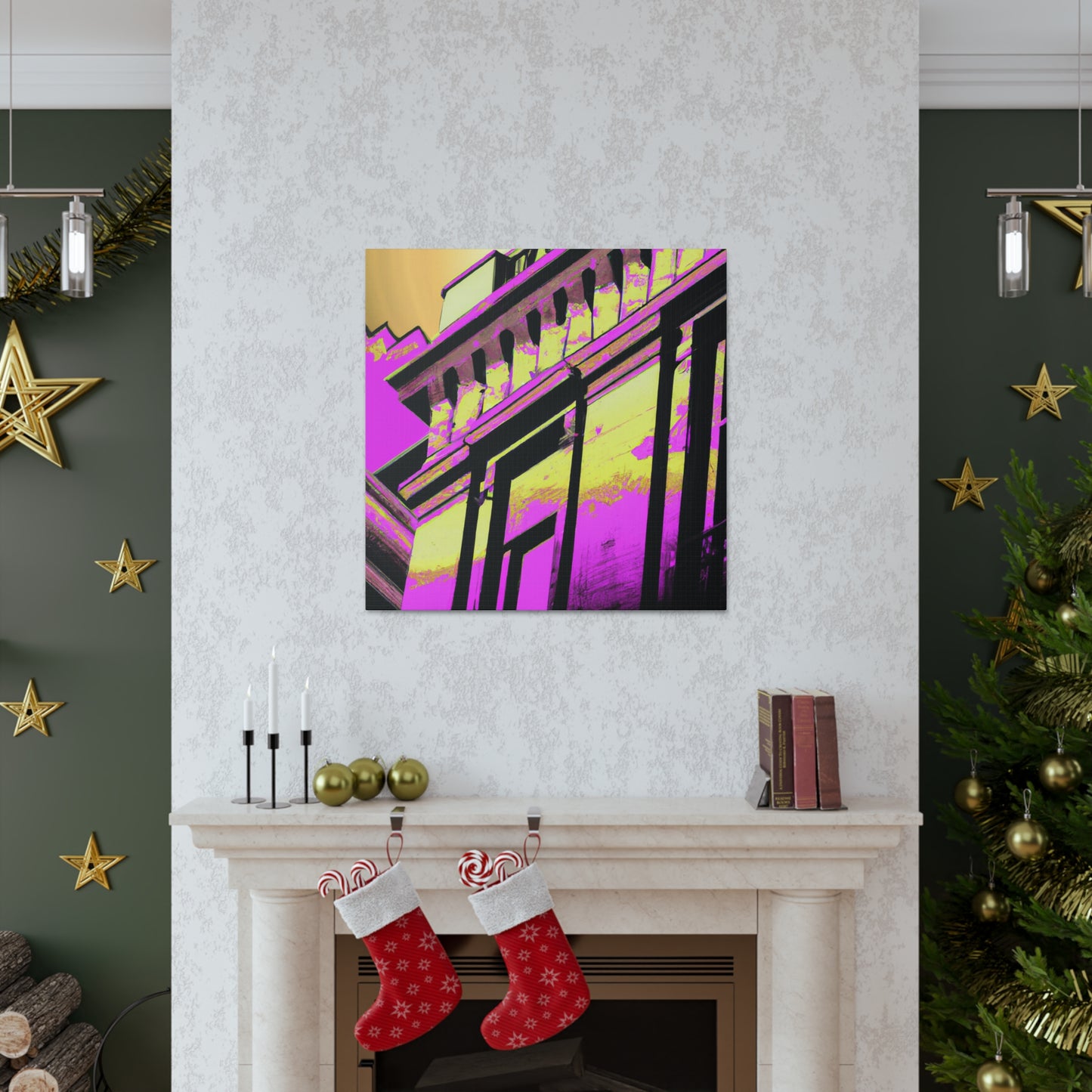 The Galaxy Gate: An Art Deco inspired monument showcasing a reflective archway set deep in a vault of sparkling stars. - Canvas
