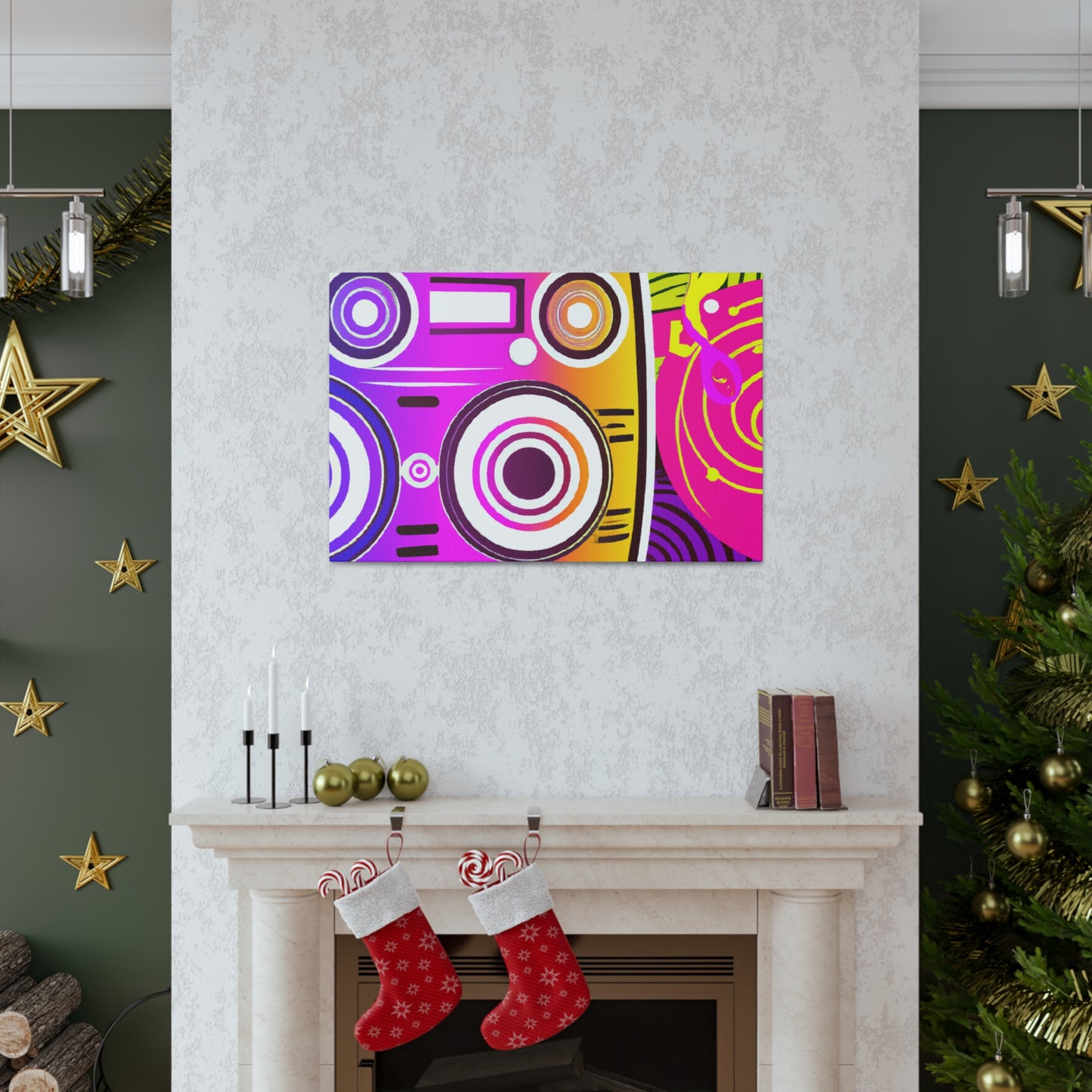 Neon Boombox -Retro Music and Film Canvas