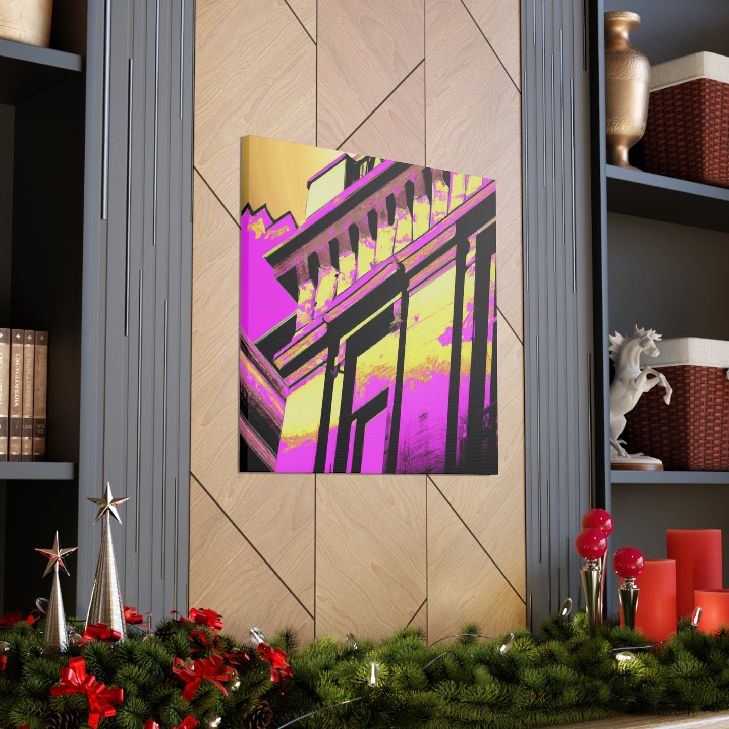 The Galaxy Gate: An Art Deco inspired monument showcasing a reflective archway set deep in a vault of sparkling stars. - Canvas