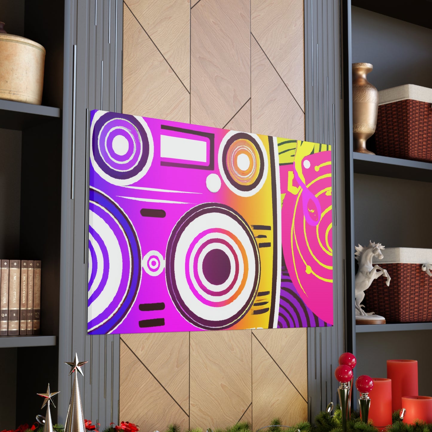 Neon Boombox -Retro Music and Film Canvas