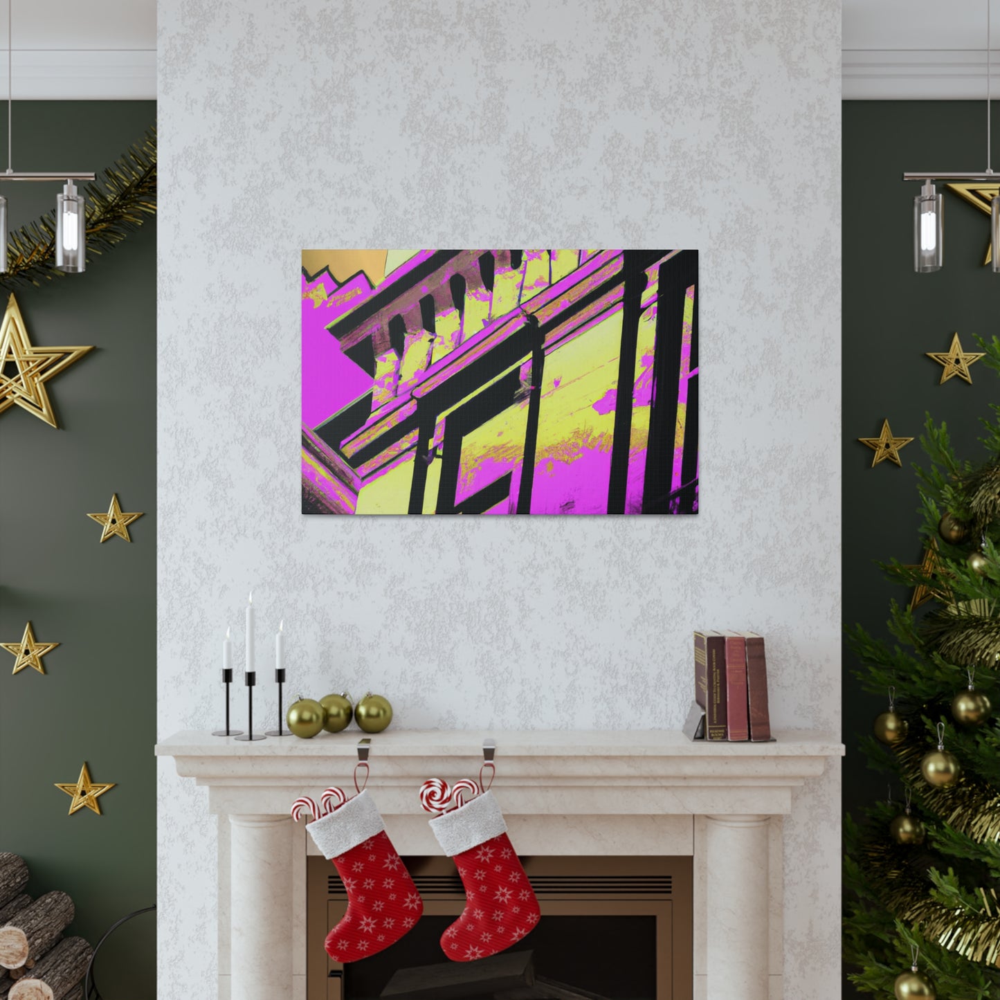 The Galaxy Gate: An Art Deco inspired monument showcasing a reflective archway set deep in a vault of sparkling stars. - Canvas