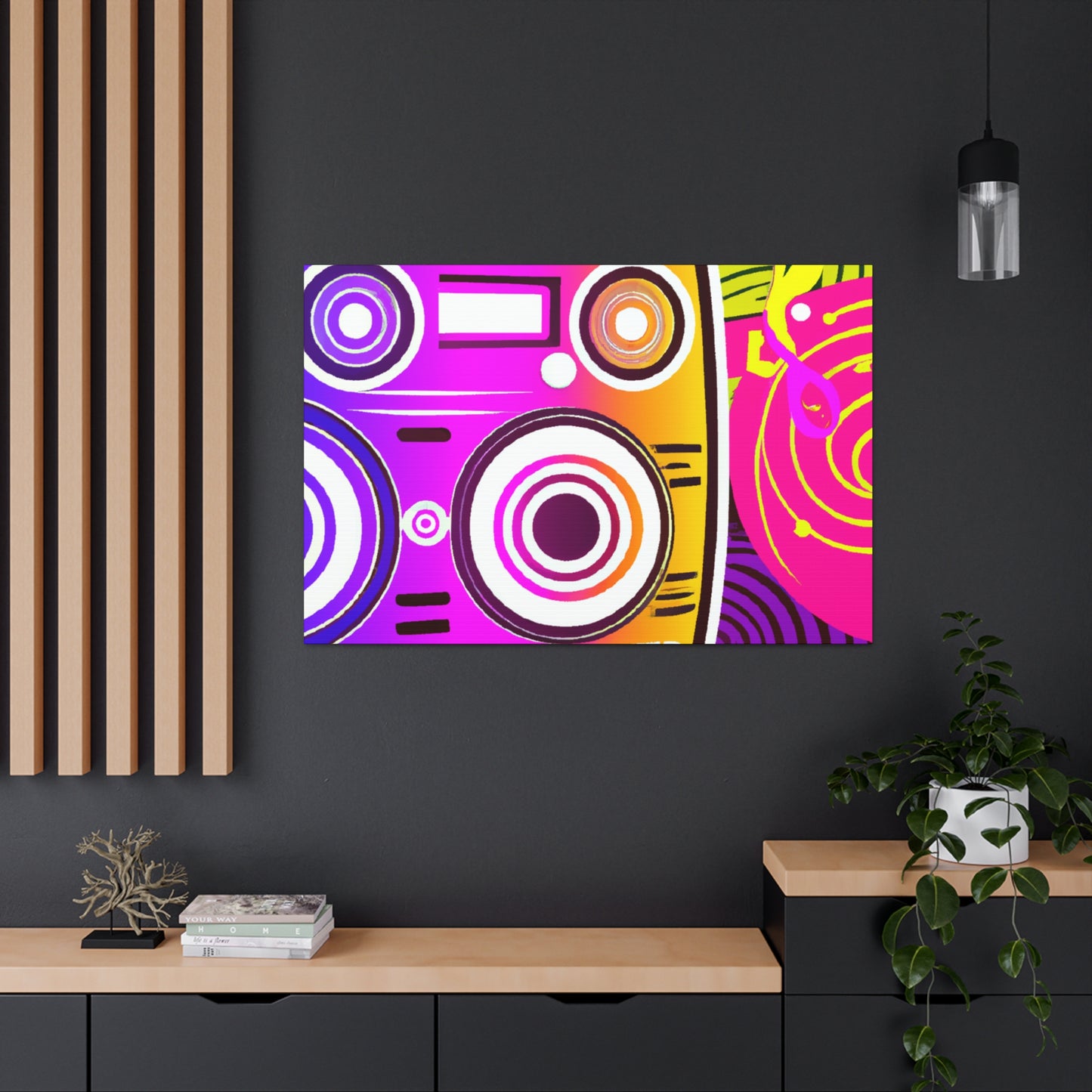 Neon Boombox -Retro Music and Film Canvas