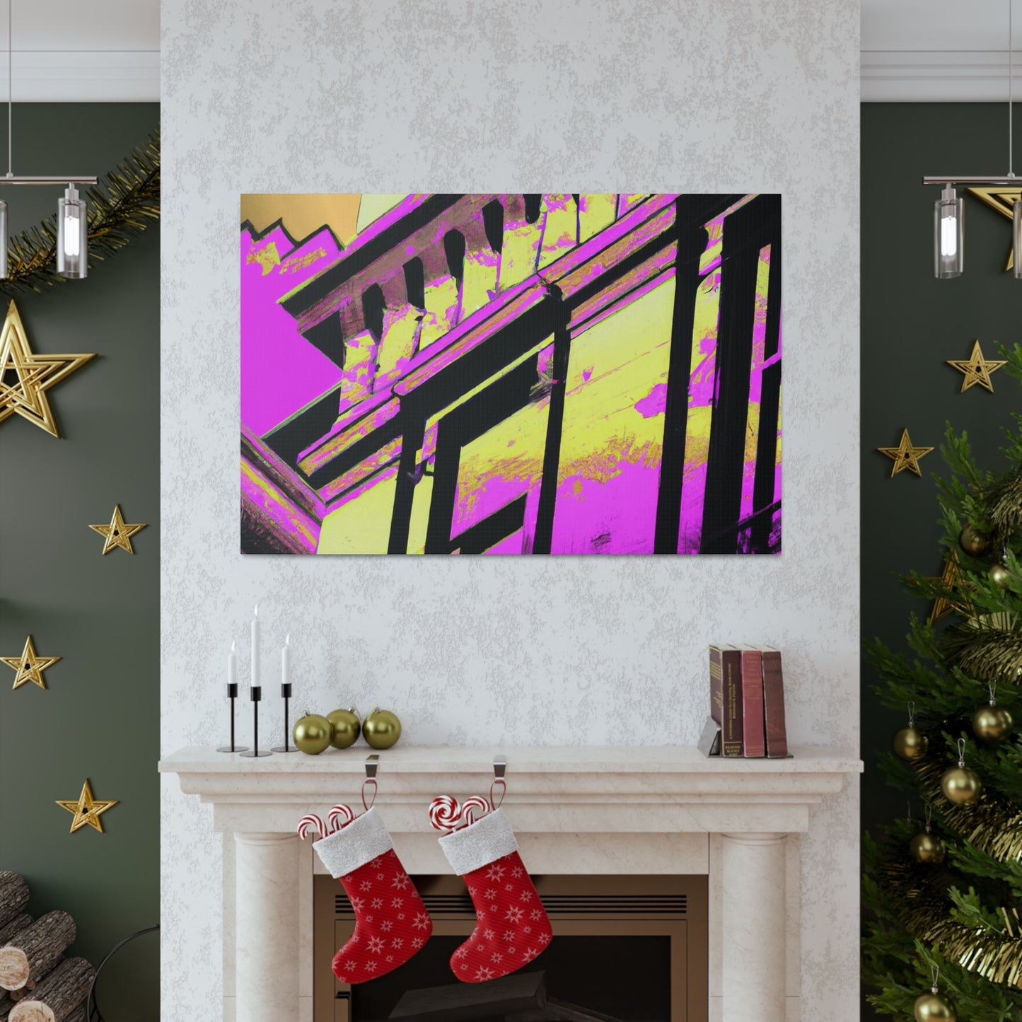 The Galaxy Gate: An Art Deco inspired monument showcasing a reflective archway set deep in a vault of sparkling stars. - Canvas