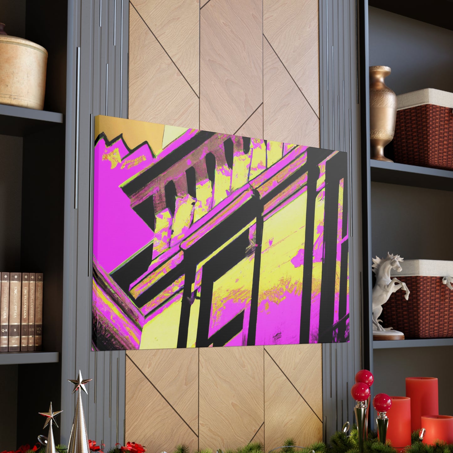 The Galaxy Gate: An Art Deco inspired monument showcasing a reflective archway set deep in a vault of sparkling stars. - Canvas