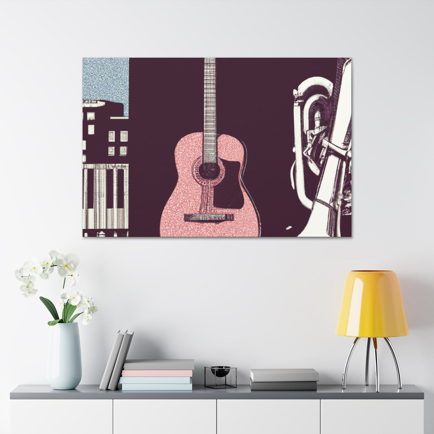 Pink Guitar - Retro Music and Film Canvas