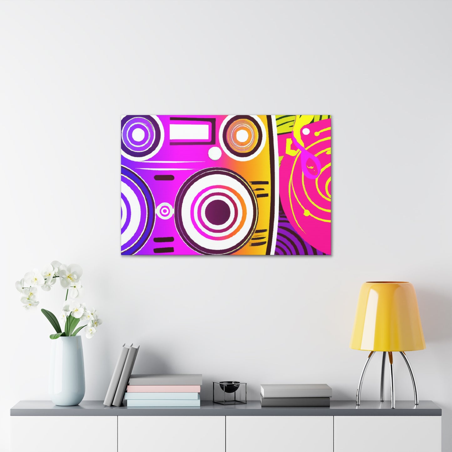 Neon Boombox -Retro Music and Film Canvas
