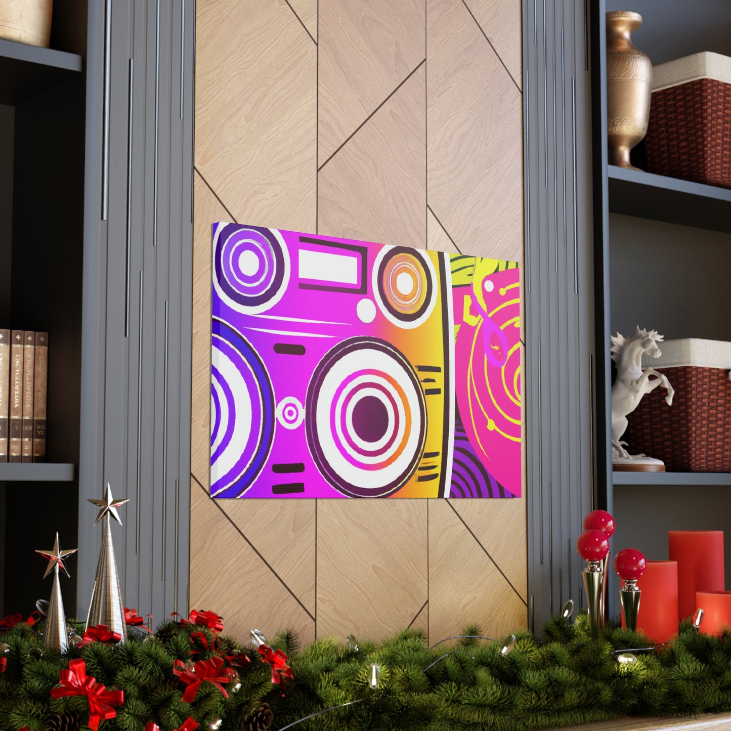 Neon Boombox -Retro Music and Film Canvas