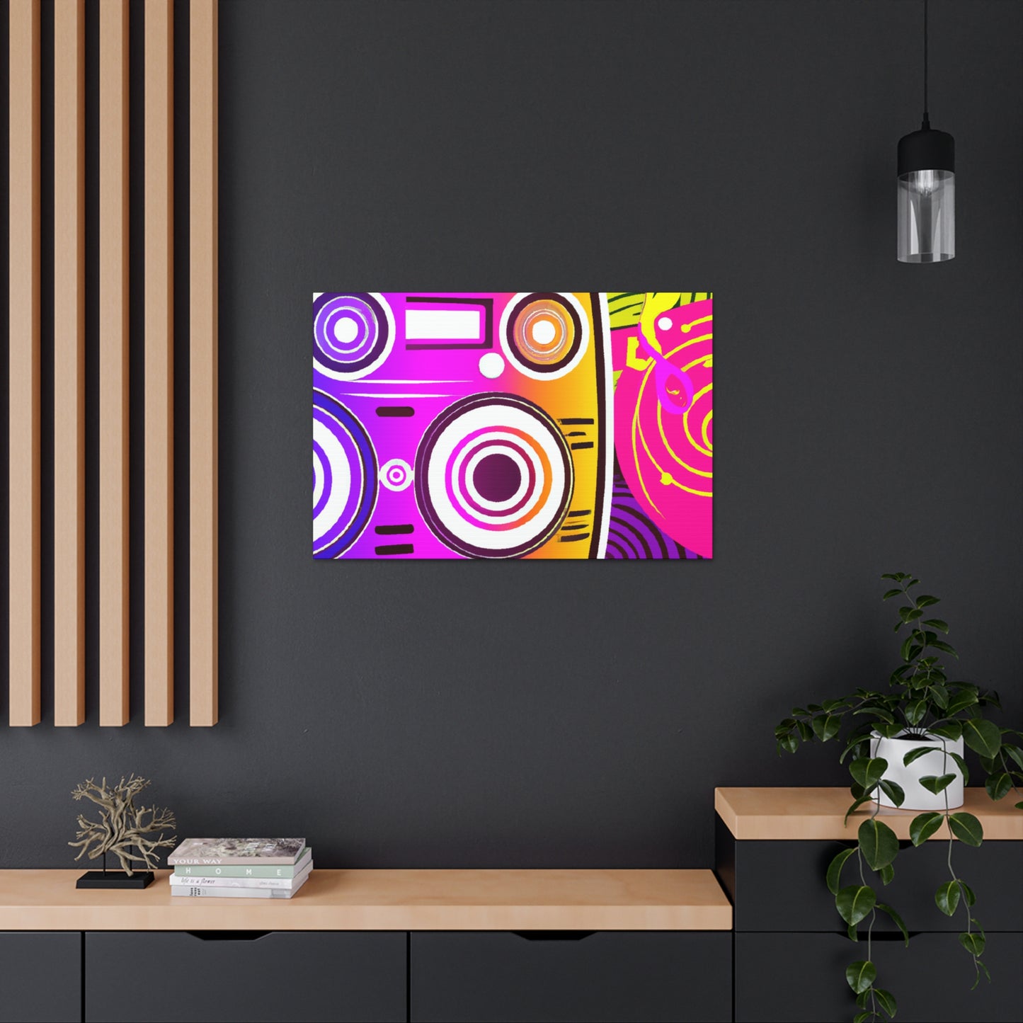 Neon Boombox -Retro Music and Film Canvas
