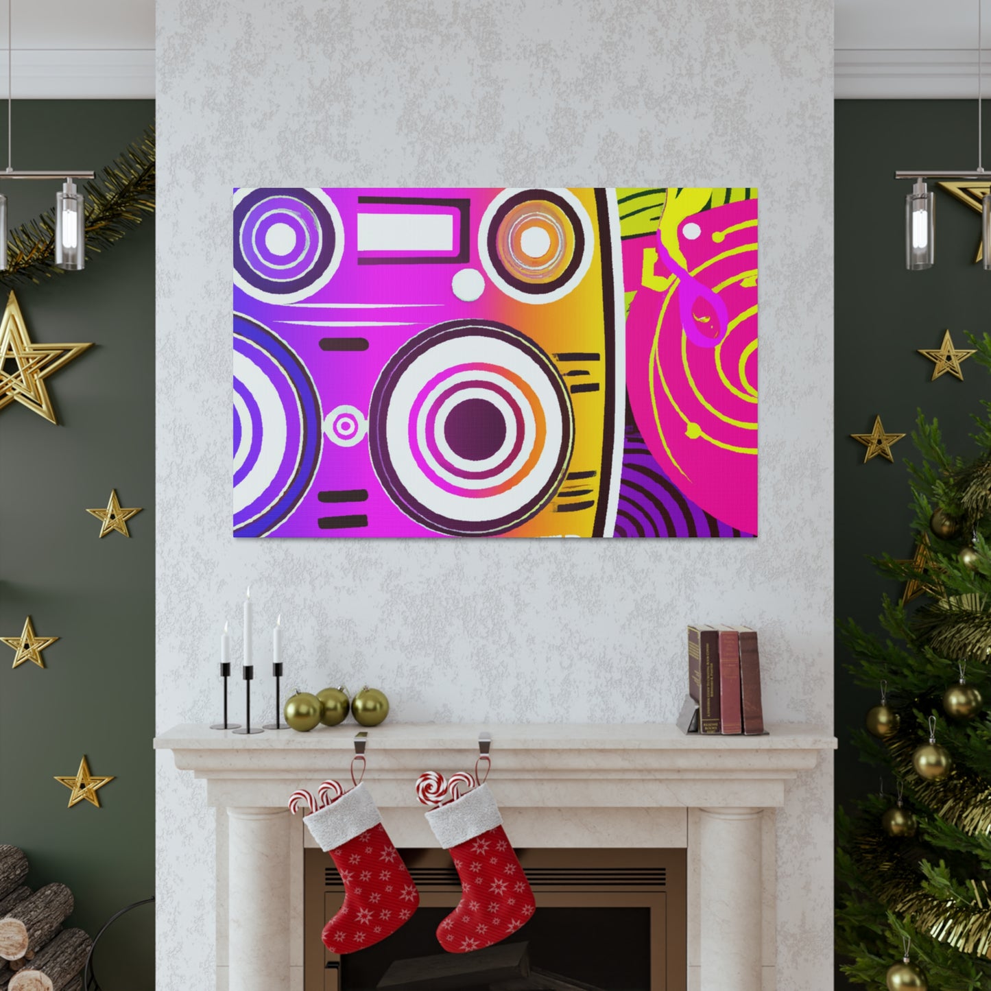 Neon Boombox -Retro Music and Film Canvas